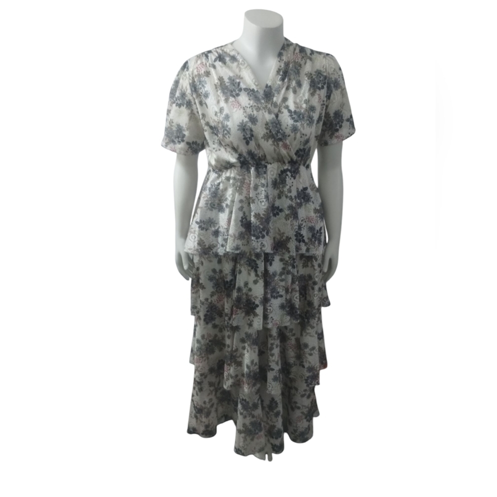 Turkish New Lion Feyzanur Tekstil Women's Tiered Lace Floral Cottagecore Size 16